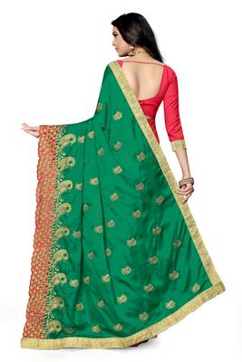 Pink embroidered silk saree with blouse 4