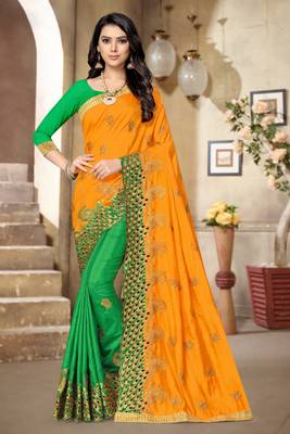 Green embroidered silk saree with blouse 1
