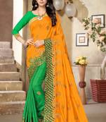 Green embroidered silk saree with blouse
