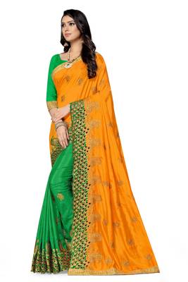 Green embroidered silk saree with blouse 2