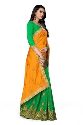 Green embroidered silk saree with blouse 3