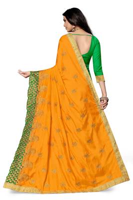 Green embroidered silk saree with blouse 4