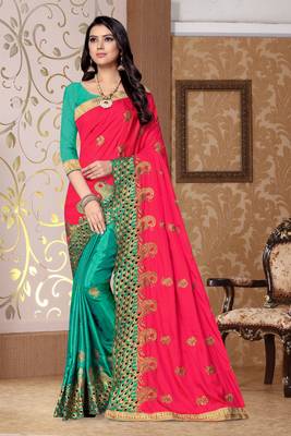 Light blue embroidered silk saree with blouse 1
