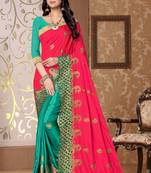 Light blue embroidered silk saree with blouse