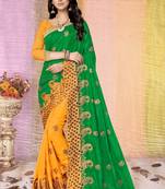 Yellow embroidered silk saree with blouse