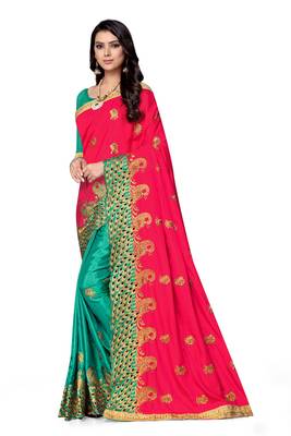 Light blue embroidered silk saree with blouse 2