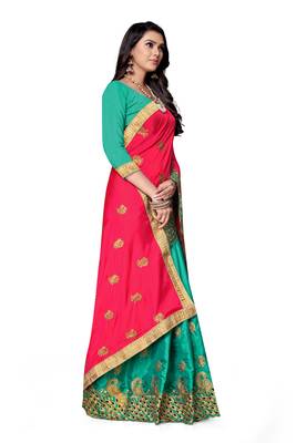 Light blue embroidered silk saree with blouse 3