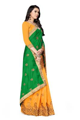 Yellow embroidered silk saree with blouse 3