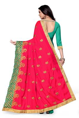 Light blue embroidered silk saree with blouse 4