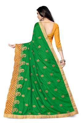 Yellow embroidered silk saree with blouse 4