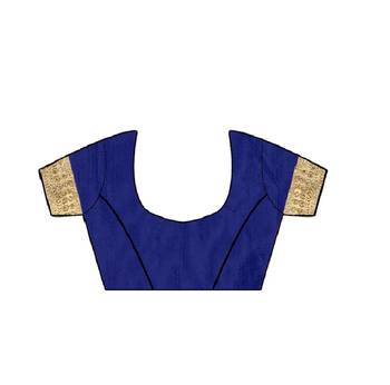 Dark blue embroidered silk saree with blouse 5