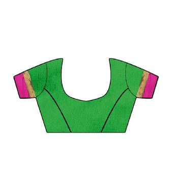 Green embroidered cotton silk saree with blouse 5