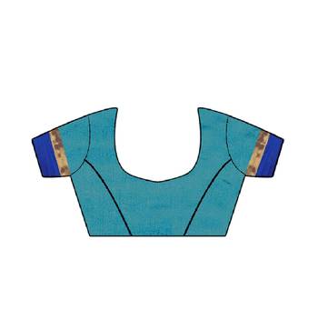 Light blue embroidered cotton silk saree with blouse 5