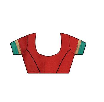 Red embroidered cotton silk saree with blouse 5