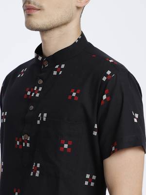Black Embroidery Cotton Short Kurta 4