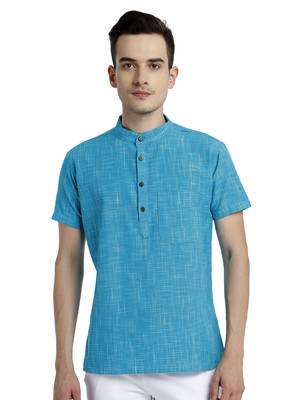 Blue Abstract Cotton Short Kurta 1