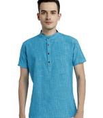 Blue Abstract Cotton Short Kurta