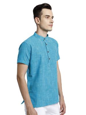Blue Abstract Cotton Short Kurta 3