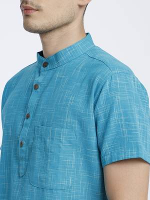Blue Abstract Cotton Short Kurta 4