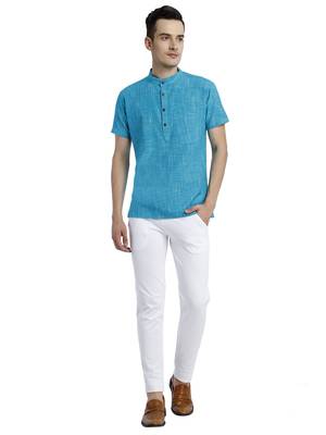 Blue Abstract Cotton Short Kurta 5