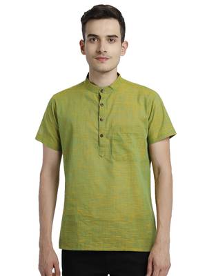 Green Cotton Slub Short Kurta 1