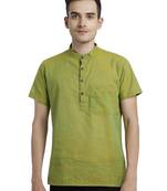 Green Cotton Slub Short Kurta