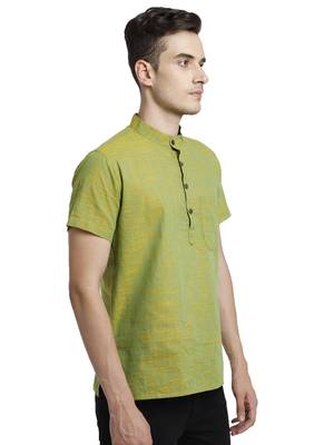 Green Cotton Slub Short Kurta 3