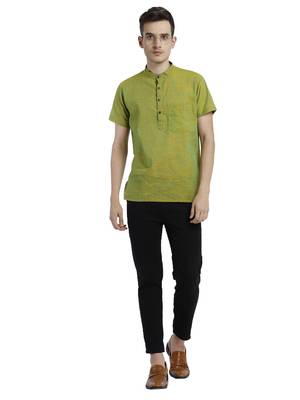 Green Cotton Slub Short Kurta 5