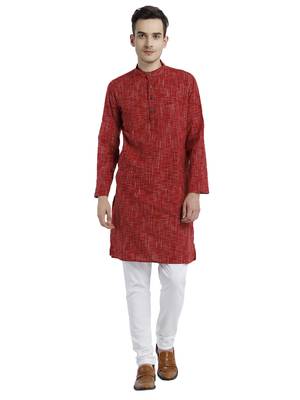Red Abstract Cotton Long Kurta 1