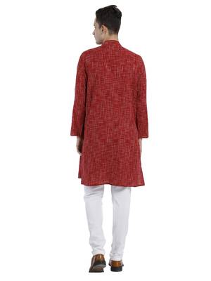 Red Abstract Cotton Long Kurta 2