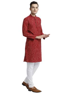 Red Abstract Cotton Long Kurta 3