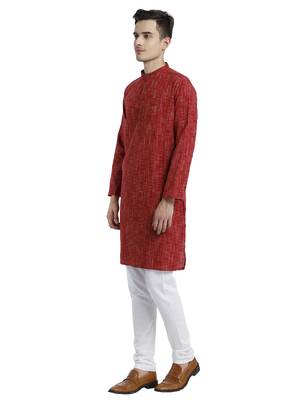 Red Abstract Cotton Long Kurta 4
