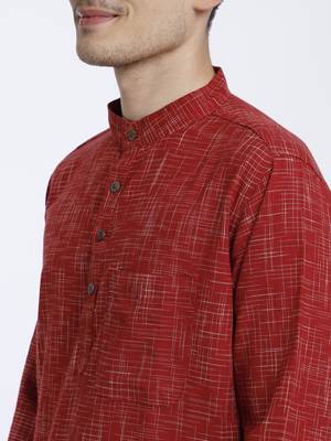 Red Abstract Cotton Long Kurta 5