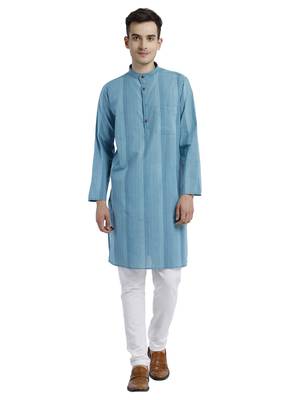 Blue Abstract Cotton Long Kurta 1