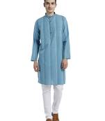 Blue Abstract Cotton Long Kurta