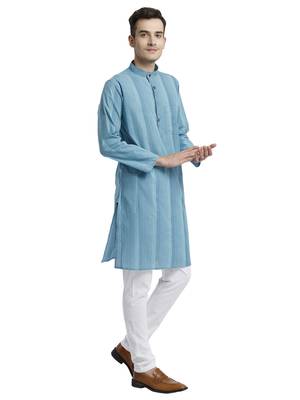 Blue Abstract Cotton Long Kurta 3
