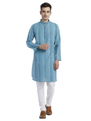 Blue Abstract Cotton Long Kurta 5