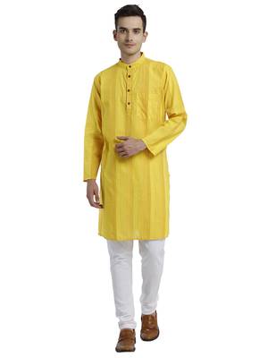 Yellow striped Cotton Long Kurta 1