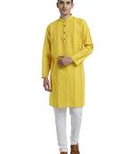 Yellow striped Cotton Long Kurta