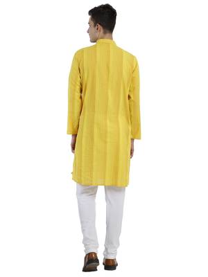 Yellow striped Cotton Long Kurta 2