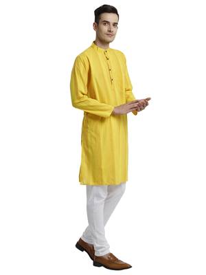 Yellow striped Cotton Long Kurta 3