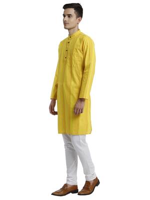 Yellow striped Cotton Long Kurta 4