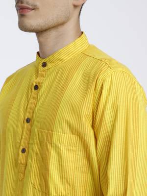 Yellow striped Cotton Long Kurta 5