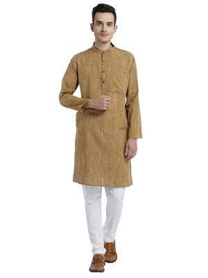 Beige Abstract Cotton Long Kurta 1