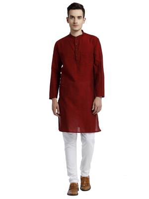 Maroon Cotton Slub Long Kurta 1