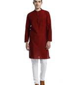 Maroon Cotton Slub Long Kurta