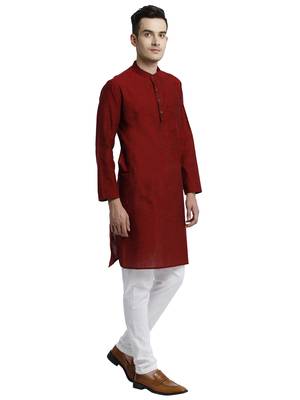 Maroon Cotton Slub Long Kurta 3