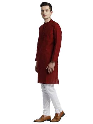 Maroon Cotton Slub Long Kurta 4