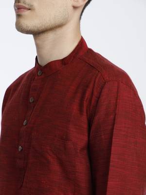 Maroon Cotton Slub Long Kurta 5