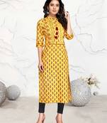 Yellow printed cotton ethnic-kurtis
